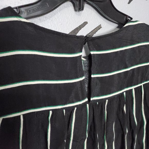 H&M Black, White & Green Striped Scoop Neck Long Sleeve Blouse, 8 - Picture 5 of 7